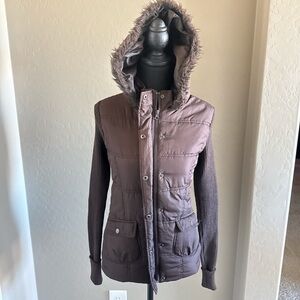 Say What? Women's Brown Puffer Jacket with Hood